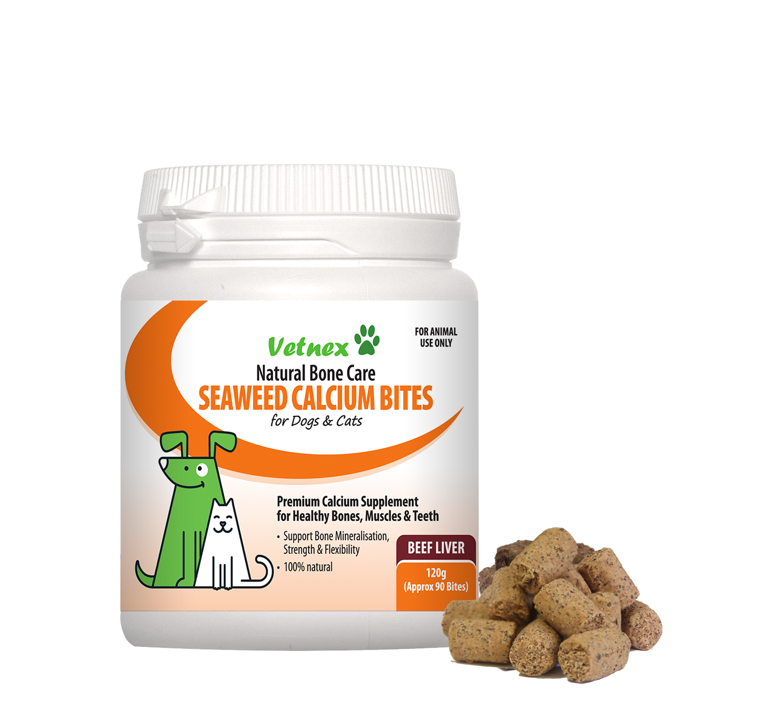 Vetnex Seaweed Calcium Bites (Beef Liver) for Dogs & Cats 120g/90 bites